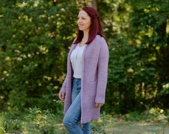 Patrón de tejido de cárdigan para hermana mayor: Diseño sin costuras de arriba hacia abajo (patrón digital)