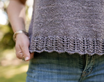 Patrón de tejido para camiseta Solstice: Jersey con ribete de encaje (patrón digital)