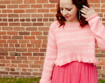 make your own Ruffle Fluff sweater (DIGITAL KNITTING PATTERN) for adult women teen junior