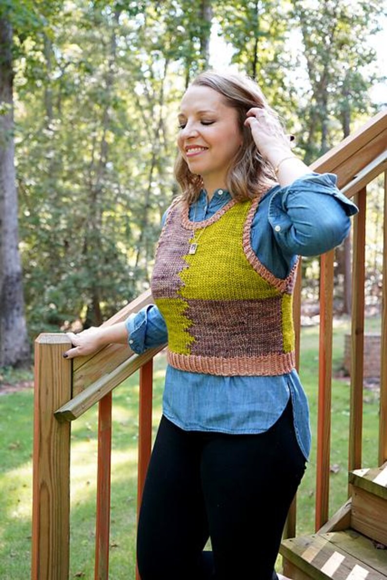 make your own Colorblock Market Vest (DIGITAL KNITTING PATTERN) for tweens, teens, adults
