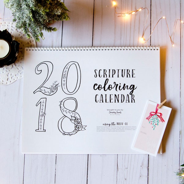 2018 Coloring Calendar, Year of Scripture Wall Calendar, Adult Teen Coloring, 2018 Liturgical Planner, Catholic Planner, Gifts for Teens