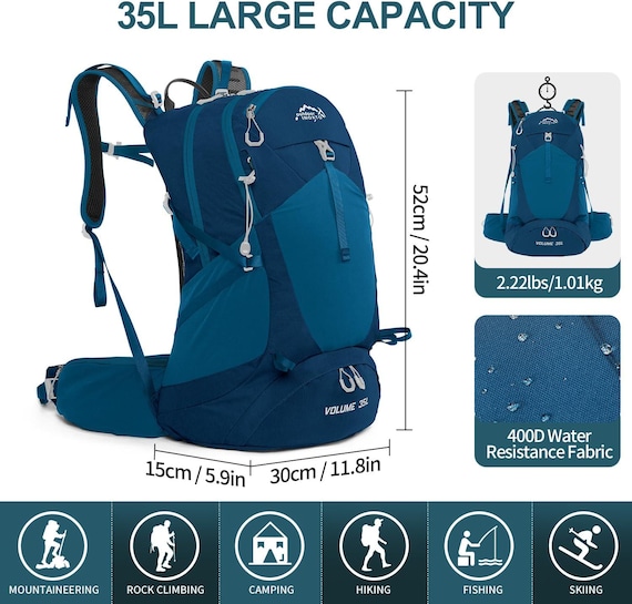Hiking Backpack,35l Waterproof Hiking Daypack With 3L Water Bladder and Rain Cover, Lightweight Travel Camping Backpack for Men Women - Etsy Hiking Backpack,35l Waterproof Hiking Daypack With 3L Water Bladder and Rain Cover, Lightweight Travel Camping Backpack for Men Women - Etsy