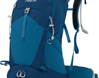 Mochila de senderismo, mochila impermeable de 35 l para senderismo con depósito de agua de 3 l y funda para lluvia, mochila ligera para viajes y acampada para hombres y mujeres