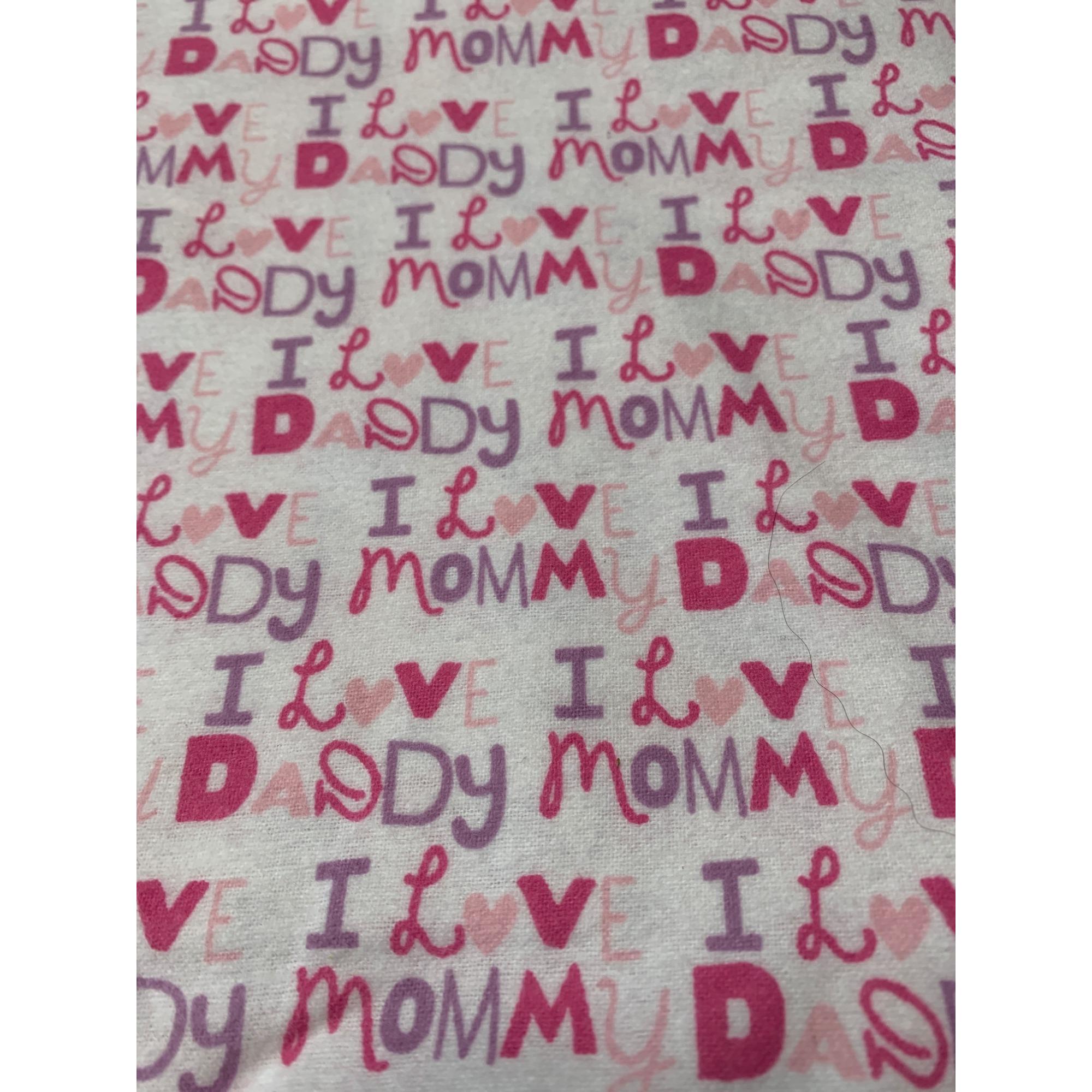 Pink Purple "I Love Mommy & Daddy" Flannel Fabric by Snuggle 1/2 yard