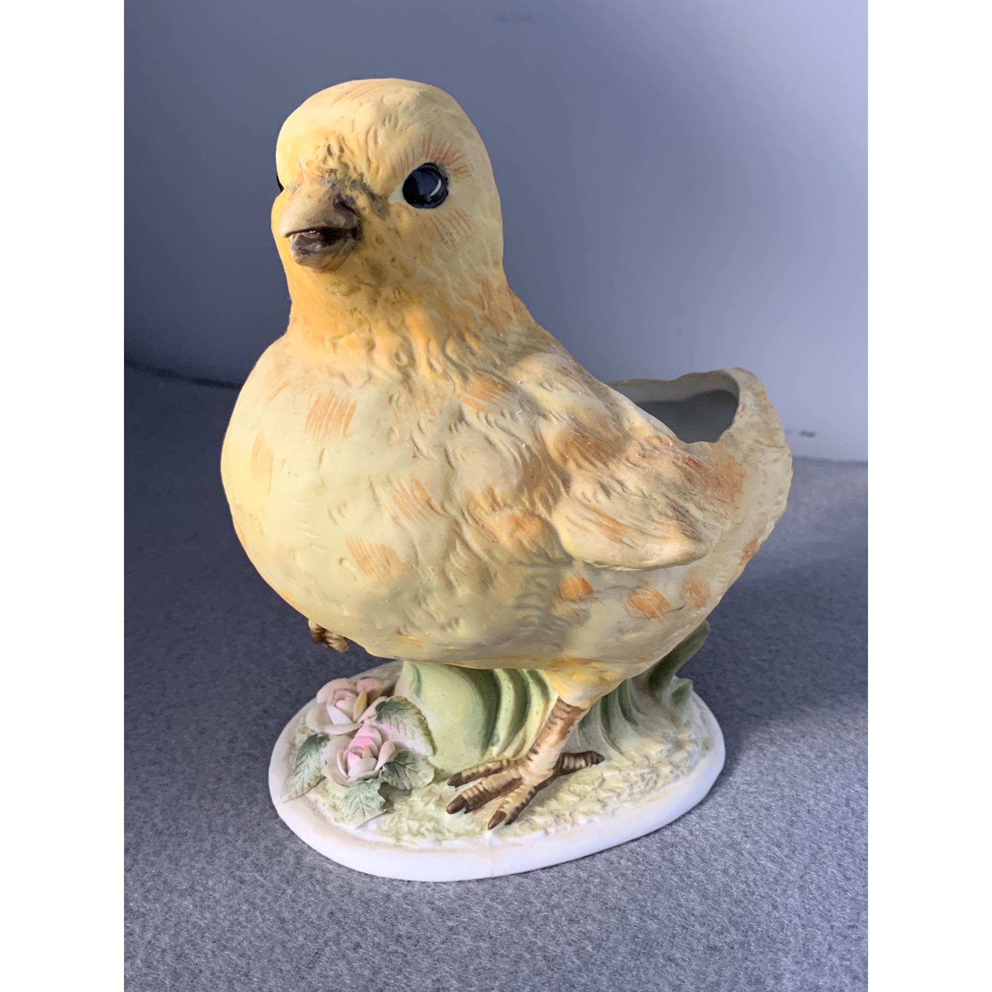 Vintage Lefton Hand-painted Porcelain Chick Planter Figurine