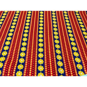 Vintage Red Yellow Floral Striped Cotton Fabric 1 yard + 17&quot;  x 17&quot; Sewing Crafts Quilting