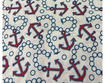 David Textiles Nautical Anchor Fabric 1/2 yard x 44" Cotton Blue White Red Print
