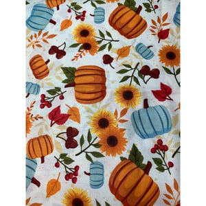 1/2 Yard Autumn-Themed Cotton Fabric with Pumpkins & Sunflowers