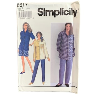 May include: A Simplicity sewing pattern envelope 8617, size P (12-16). The front displays illustrations of three outfits: a blue shirt and shorts set, a two-toned yellow and cream long-sleeve shirt with blue pants, and a plaid and floral print shirt with pants.