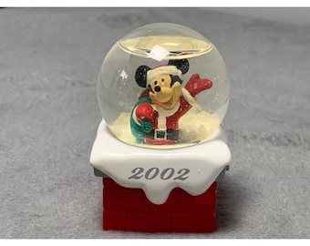 Disney Mickey Mouse Snow Globe 2002 Santa on Chimney Holiday JC Penny