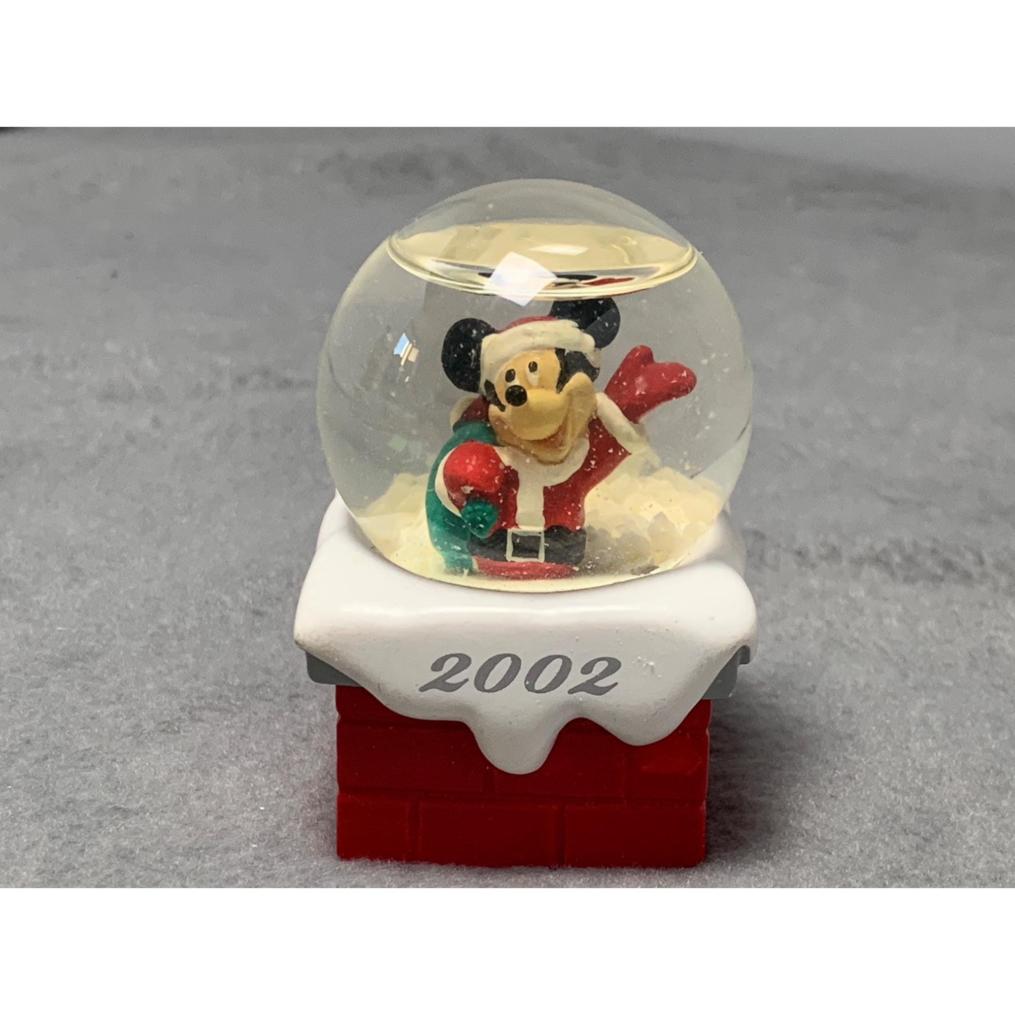Disney Mickey Mouse Snow Globe 2002 Santa on Chimney Holiday JC