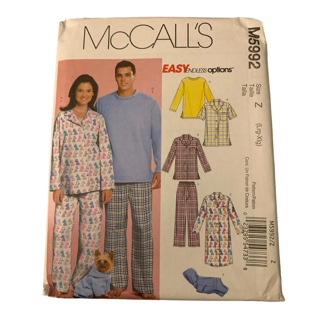 Mccalls M5992 Family Pajama Sewing Pattern Size Large Xlarge Uncut 2009 ...
