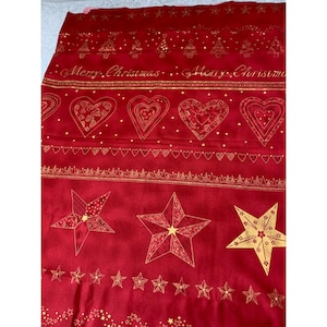Stof Magic Moments of Christmas Cotton Fabric Gold Accents - Merry Christmas Hearts Stars