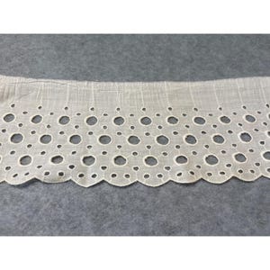 Vintage White Eyelet Lace Fabric 4.5&quot; wide 2 yards + 16&quot; Scalloped Edge Embroidery Cotton Sewing Trim