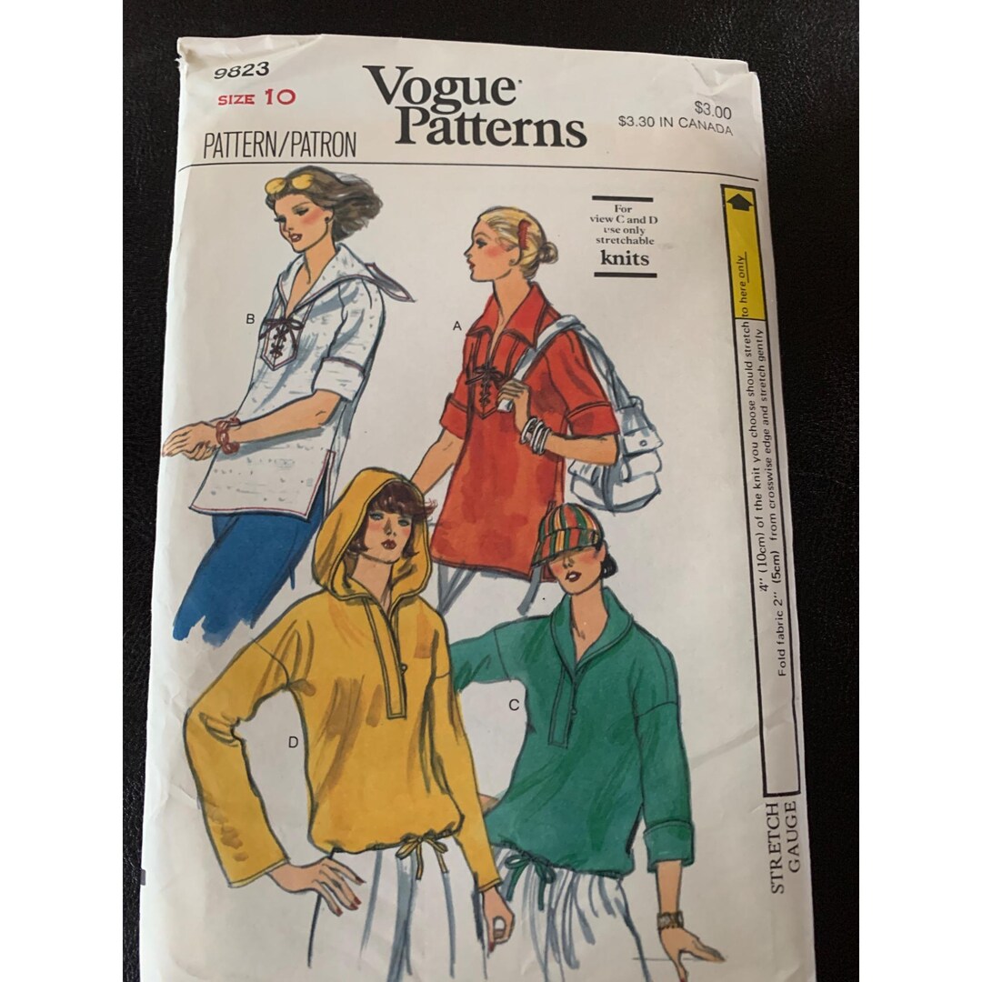 Vogue Misses Top Shirt Sewing Pattern 9823 Size 10 - Uncut - Etsy