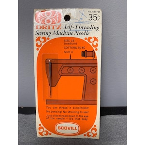 Dritz Self-Threading Sewing Machine Needle Size 14 Medium Scovill 689/14 Vintage