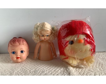 Vintage Fibre Craft Mitzy Head with Hair Doll Making Head Arm Parts Set