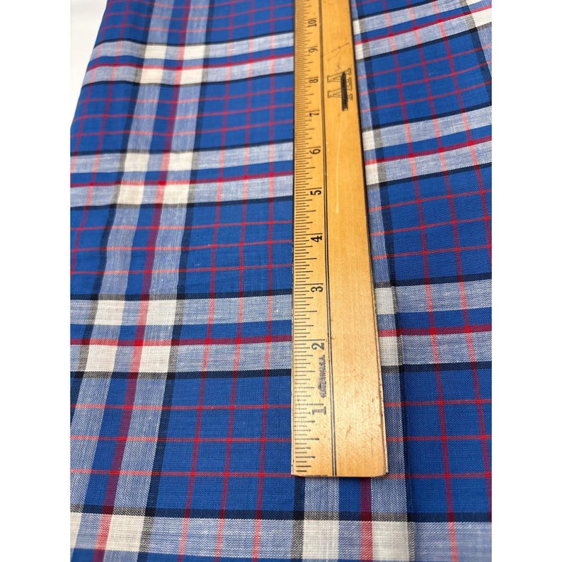 Blue Plaid Cotton Fabric 1/2 Yard X 36