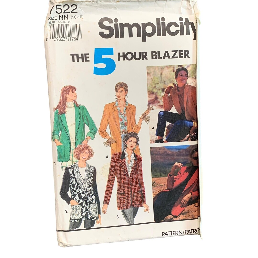 Simplicity 5 Hour Blazer Pattern 7522 Size 10 12 14 16 - Uncut 1990 - Etsy