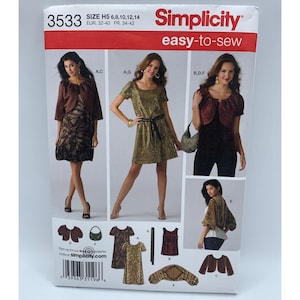 Simplicity Dress Shirt Jacket Shrug Sewing Pattern Size 6 8 10 12 14 3533 Uncut 2007