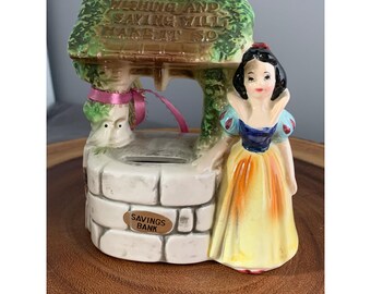 Vintage Disney Snow White Ceramic Savings Bank with Wishing Well Design 1960s