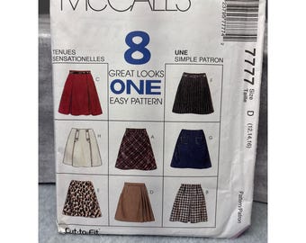 McCalls 7777 Skirt Pattern 12 14 16 A-Line Pleated Uncut 1995
