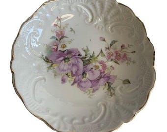 Vintage Purple Pink Flower Trinket Dish Bowl 5" Bone China