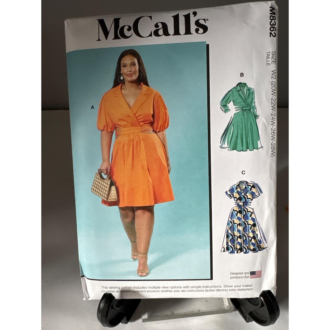 Mccalls Plus Size Dress Sewing Pattern M8362 Size 20W 22W 24W 26W 28W ...