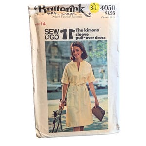 Butterick 4050 Sewing Pattern Misses Size 14 Kimono Sleeve Dress Uncut