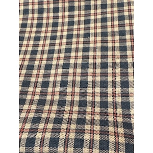 Plaid Cotton Fabric 21&quot; x 33&quot; Navy Beige & Red Checkered Pattern for Quilting Sewing Crafts