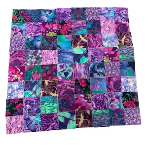 128 Precut 2&quot; Cotton Fabric Squares - Purple & Pink Floral Patchwork