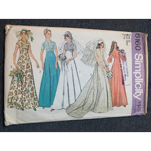 Simplicity 6160 Vintage Sewing Pattern Bridal Evening Dresses Size 10 1970s