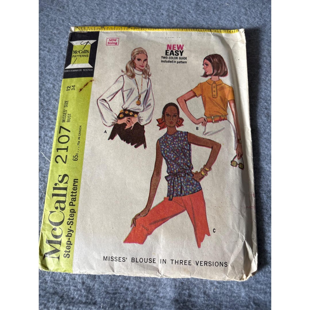 Mccalls 2107 Misses Blouse Step-by-step Pattern 1969 Sizes 12 Vintage ...