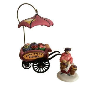Department 56 Chelsea Market Flower Monger & Cart 1990s Hand-Painted Figurine with Bright Umbrella Flowers