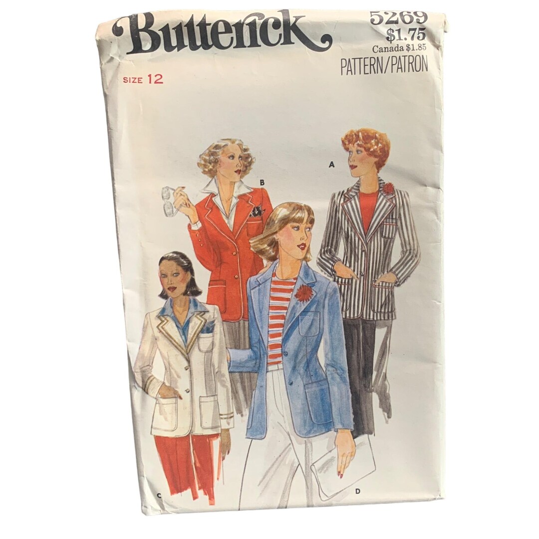 Vintage Butterick Misses' Blazer Jacket Sewing Pattern 5269 Size 12 ...