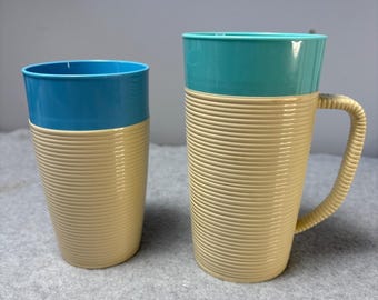 Vintage Mid Century Raffiaware Thermo Temp Ribbed Cups and Mug Set
