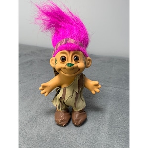 Vintage Russ Troll Doll 1980s Camouflage Outfit Pink Hair Collectible Toy
