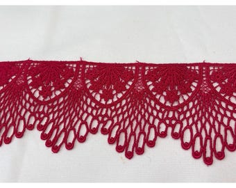 Red Lace Trim 3" x 1 yard wide Embroidered Edging Fabric Sewing Vtg
