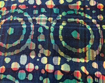 Katoenen stof in batikstijl met kleurrijk cirkel- en stippenpatroon, 0,5 meter x 100 cm, naaibenodigdheden