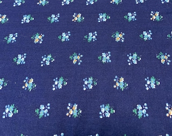 Vintage Cotton Fabric with Blue Floral Pattern 30" x 35"