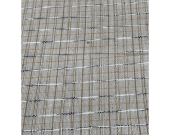 Vintage Beige & Brown Checkered Fabric 19" x 44" Cotton Material Sewing Crafts