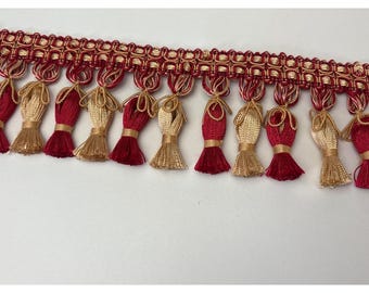 Decorative Red & Gold Tassel Trim Ribbon 1 yard + 20" Festive Accents Vtg