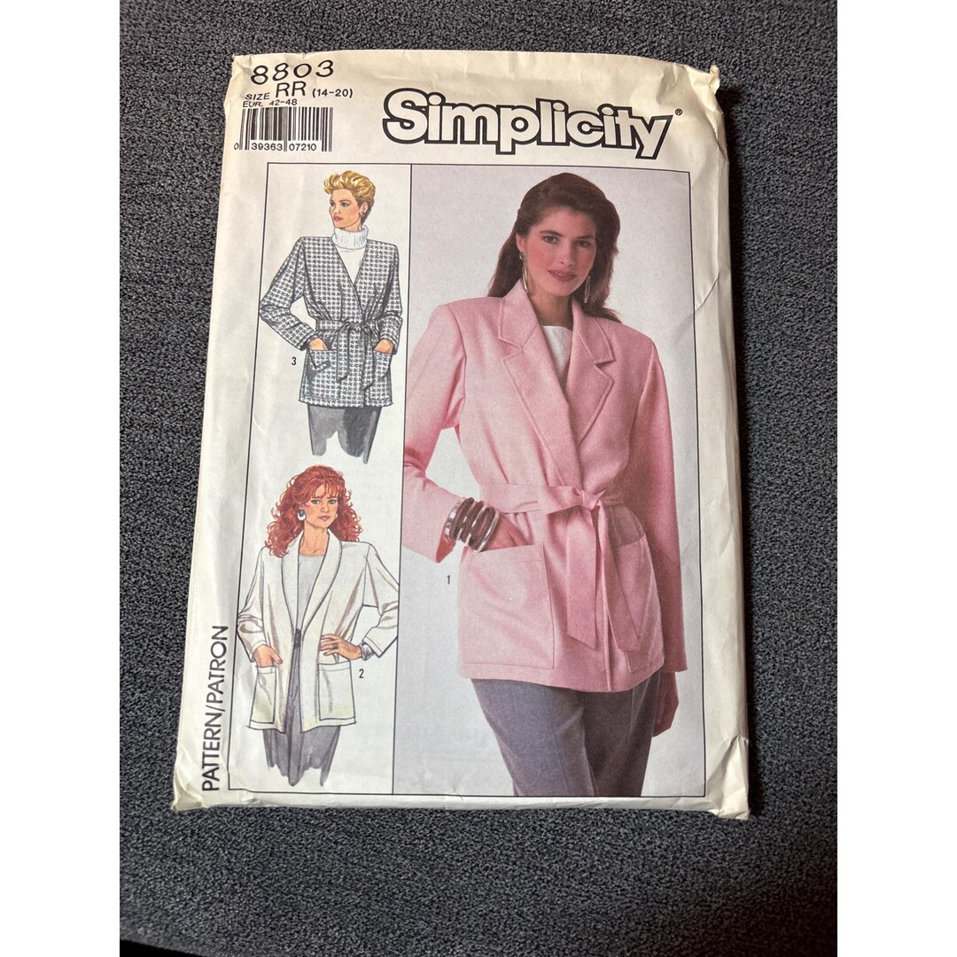 Simplicity 8803 Womens Blazer Sewing Pattern Size 14 16 18 20 1988 ...