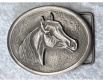 Vintage 1985 Siskiyou Pewter Belt Buckle, Miner & Horse Enamel
