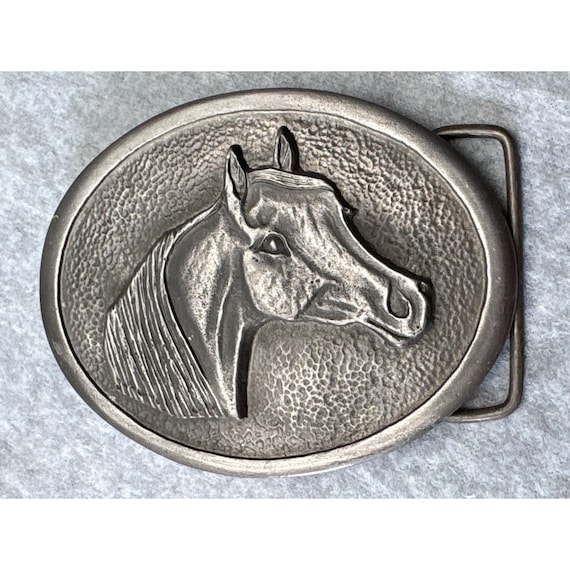 1973 Horse Head Belt Buckle Pewter Wyoming Studio Art Works Western Vtg
