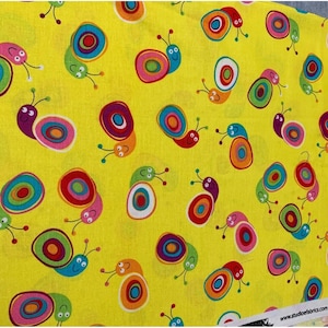 Colorful Snail Trails Cotton Fabric Studio E 18&quot;x21&quot; Bright Yellow Multicolor Snails Quilting Craft Fabric