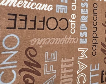 Coffee-Themed Cotton Fabric "Dark Roast" Windham Whistler Studios 1/2 yard x 44" Brown Beige