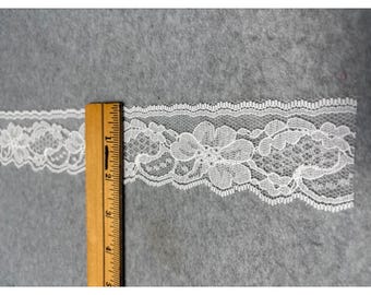 Vintage-weiße florale Spitzenborte, 9 Yards + 9 Zoll lang x 2 Zoll breit, Nähzubehör