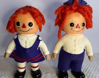 Raggedy Ann & Andy Coin Bank Set 1974 Royalty Industries Vinyl 10