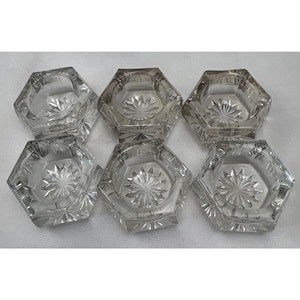 Hexagonal Glass Salt Cellars Set 6 Pressed Starburst Base Vintage
